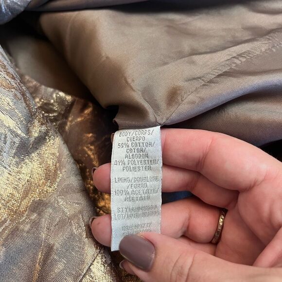 Theia Metallic Brocade Strapless Peplum Dress Size 8 - Picture 7 of 7